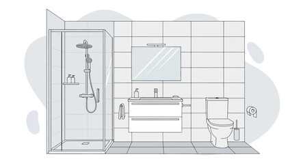 modern bathroom with shower and vanity mirror