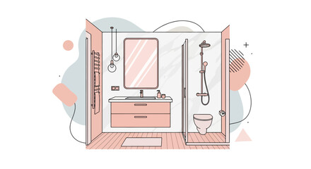 modern bathroom with vanity mirror and shower area