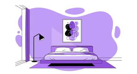 Minimalist bedroom with bed and abstract wall decor