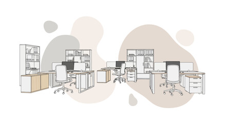office workspace with desks and chairs for employees