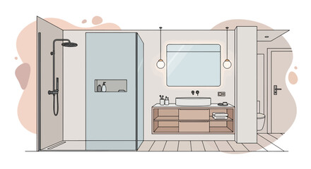 modern bathroom interior with shower and vanity sink
