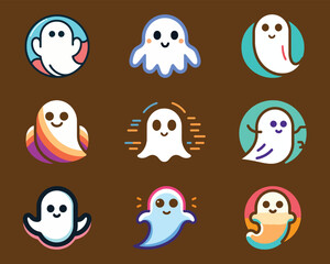 Obraz premium Adorable Cartoon Ghost Icons for Halloween Celebration