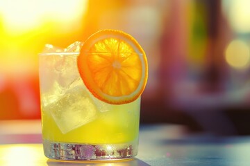 Refreshing Citrus Beverage with Ice Perfect for Summer Ads and L