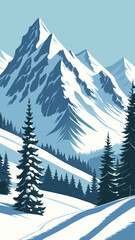 Beautiful Frozen Nature with Evergreen Forest Background