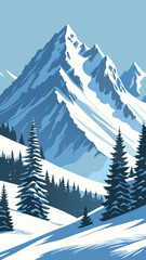 Beautiful Frozen Nature with Evergreen Forest Background