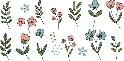 Delicate Floral Sprigs and Botanical Illustrations