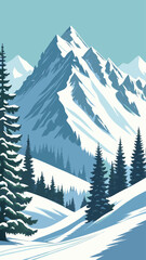 Beautiful Frozen Nature with Evergreen Forest Background