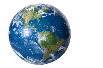 Fototapeta premium A vibrant 3D globe illustration of Earth's continents, oceans, and land, isolated on a white background, perfect for global business, travel, and geography concepts