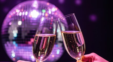Celebration Cheers with Sparkling Wine and Disco Ball