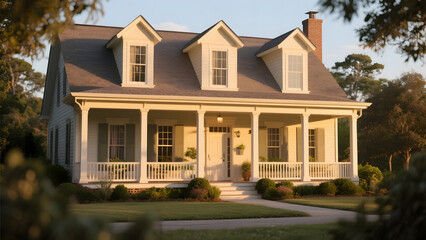 Charming Two-Story House with a Front Porch and Dormer Windows