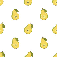 Pear. Cute vector seamless pattern with fruits on a white background in flat style