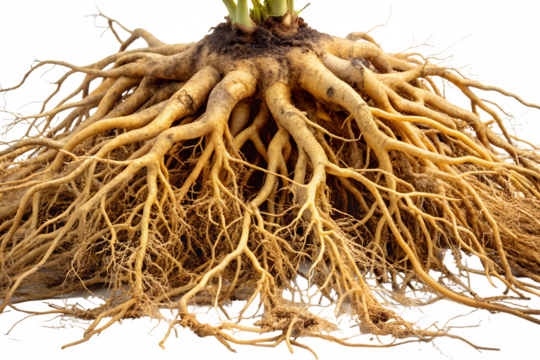 Roots Network Intricate System of a Plant's Roots on White Background Demonstrating Life, Growth, and Connectivity
