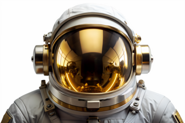 Astronaut's golden visor reflecting space, a testament to exploration and technological prowess, embodying the spirit of adventure and discovery.