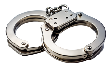 Photograph of Steel Handcuffs Isolated on White Law Enforcement and Justice Theme, Crime and Confinement Symbolism