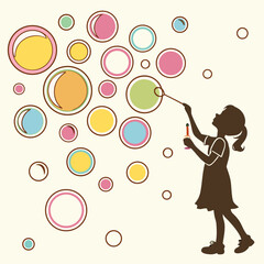 Girl Blowing Bubbles &ndash; Cute Childhood Silhouette Vector Illustration