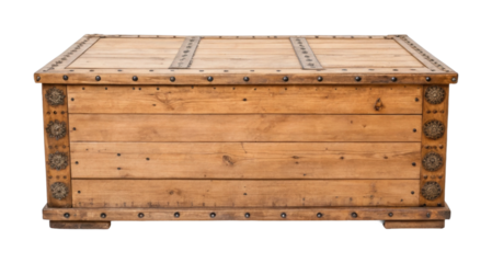 Antique wooden chest with metal accents and rustic design