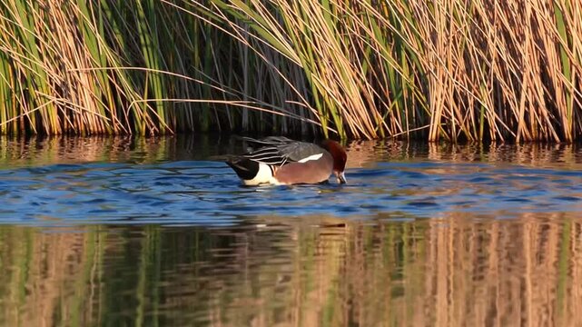charming Eurasian Wigeon duck in its natural wetland habitat