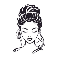 Elegant young woman with braided bun line art illustration