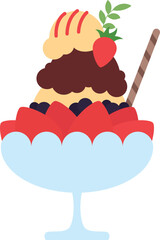 Korean Patbingsu Shaved Ice Dessert Vector with Ice Cream, Strawberry, Red Bean, and Chocolate – Flat Style for Food Design and Summer Content