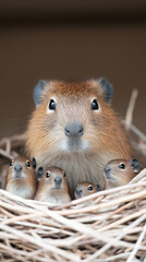Capybara nest with family of cute rodents in a wildlife setting, adorable animals and nature scene