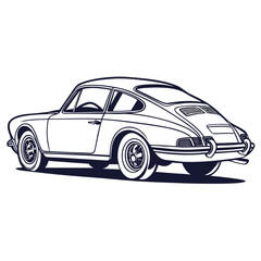 Obraz premium Classic car outline with simple wheels in two-tone, isolated for vintage design or transport.