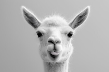 Obraz premium Llama portrait with fluffy fur and expressive ears in a closeup face view.