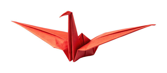 Elegant red origami crane with outstretched wings