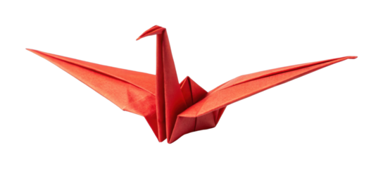 Elegant red origami crane with outstretched wings