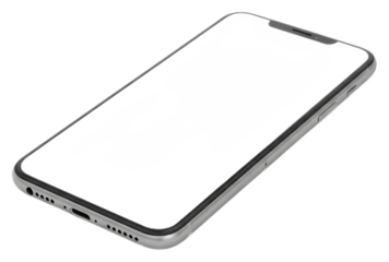 Modern Silver Smartphone Mockup with Blank Screen Angled View isolated PNG with Transparent Background