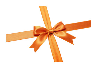 Fototapeta premium Elegant orange ribbon with bow crossed and neatly tied