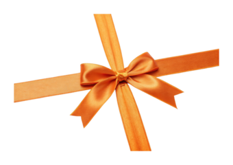 Elegant orange ribbon with bow crossed and neatly tied