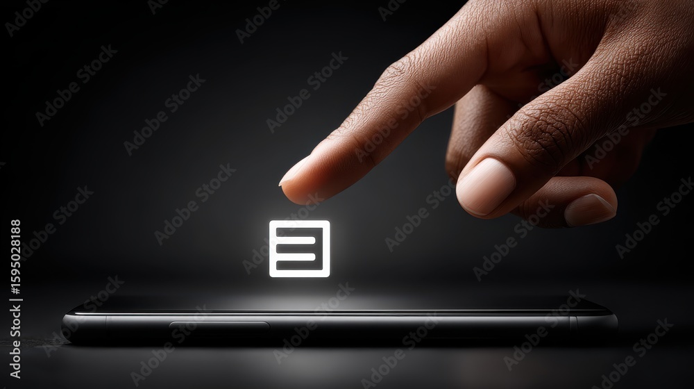 Poster close-up of finger tapping a log out icon on a smartphone in hand, showing user control over account