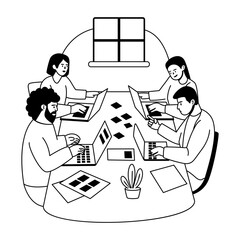 illustrationTeam working in meeting room, glyph illustration 
