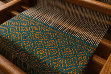 Handloom Weaving with Intricate Pattern: Traditional Textile Craft & Artisanal Fabric Production.