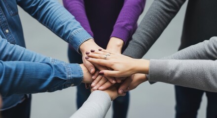 Obraz premium People putting hands together showing unity and teamwork