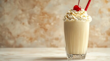 Creamy Milkshake Topped with Whipped Cream and a Cherry