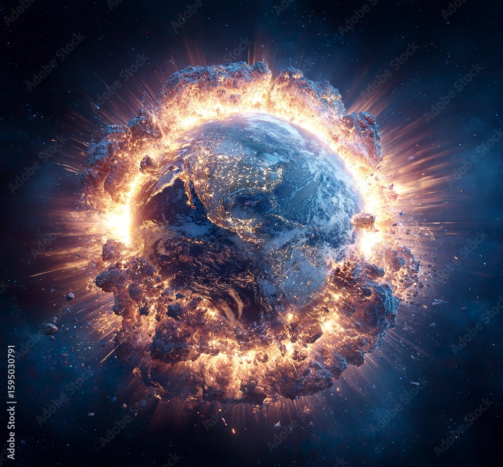 Canvas Prints the earth exploding in space, a stock photo, 3d rendering, hyper-realistic, high-resolution, high-de