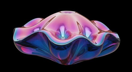Iridescent glass bowl with flowing, colorful design