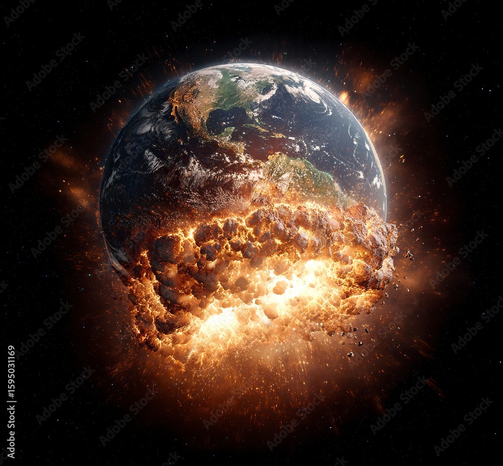 Canvas Prints the earth exploding in space, a stock photo, 3d rendering, hyper-realistic, high-resolution, high-de