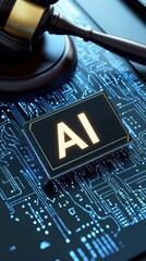 Judge's gavel on circuit board with ai logo