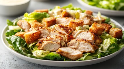 Grilled Chicken Salad with Croutons and Fresh Lettuce