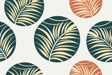 Abstract botanical circles with leaf patterns teal