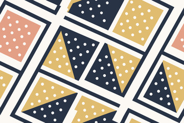 Obraz premium Geometric shapes with polka dots in navy gold and peach geometric pattern navy blue