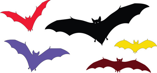 Naklejka premium Silhouette illustration showing a group of bats flying against a plain white background image scene