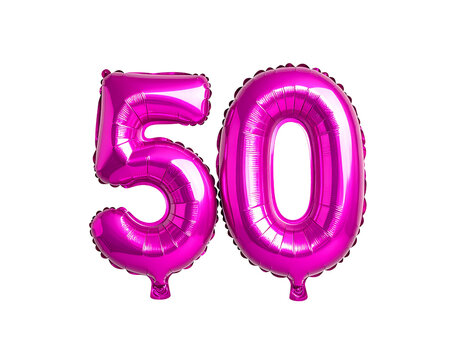 A large, vibrant fuchsia pink foil balloon shaped as the number "50," perfect for celebrations.