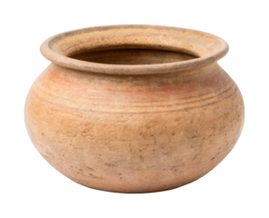 Ancient clay pottery with rounded shape and subtle textures