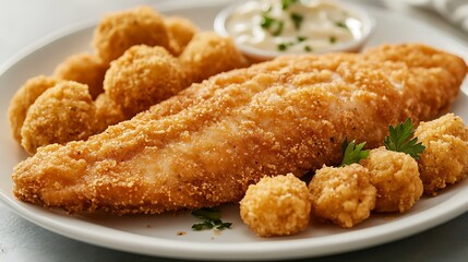 Crispy Breaded Fish Fillet Served with Tater Tots and Tartar Sauce