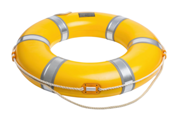 Yellow lifebuoy with silver stripes for emergency water rescue