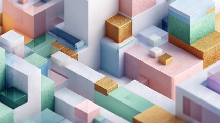 Fototapeta premium Abstract 3D blocks in pastel and gold