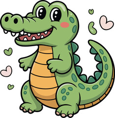 A charming cartoon alligator with a cheerful expression, exuding playful vibes transparent vector png